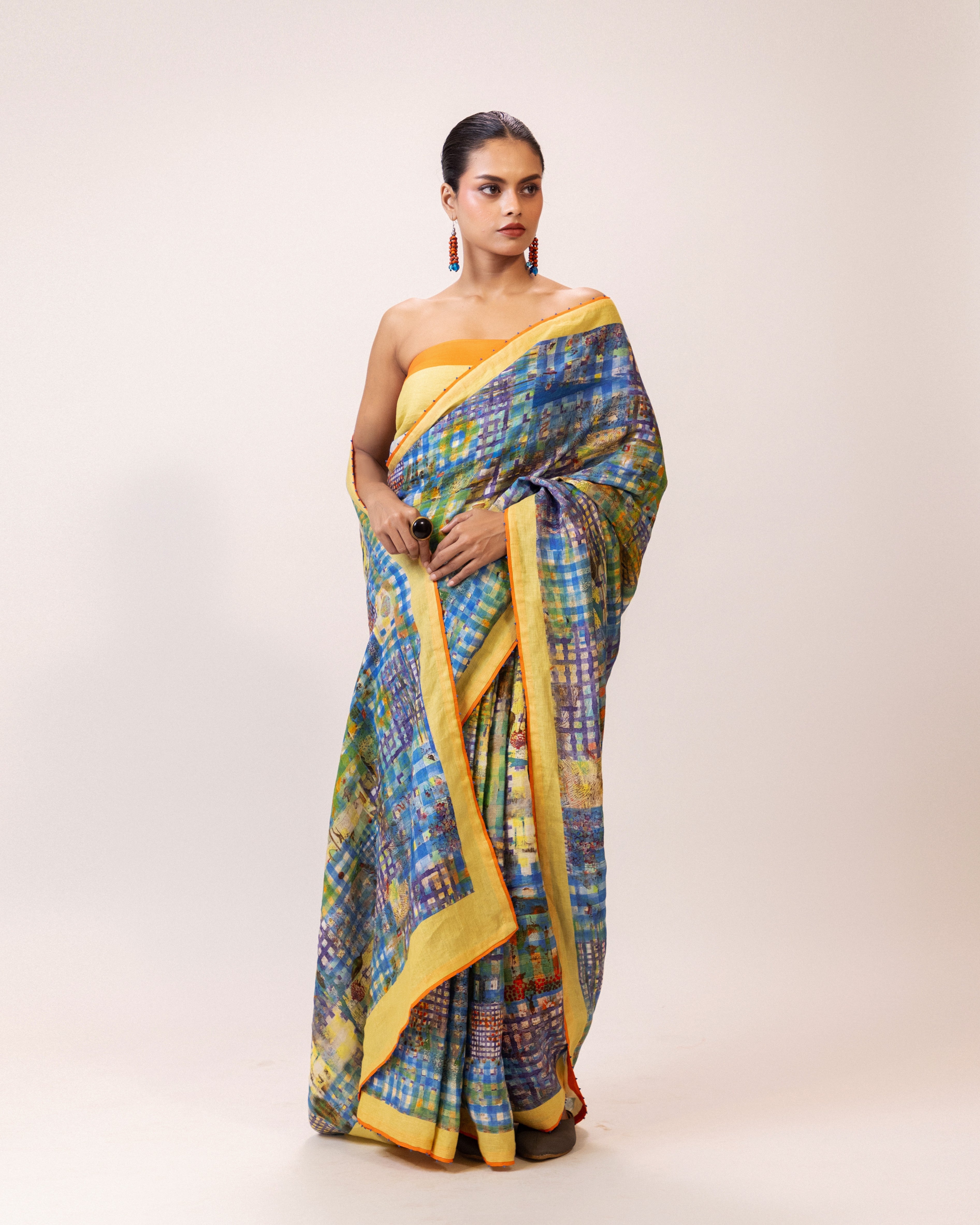 Sunlit Mosaic Linen Saree