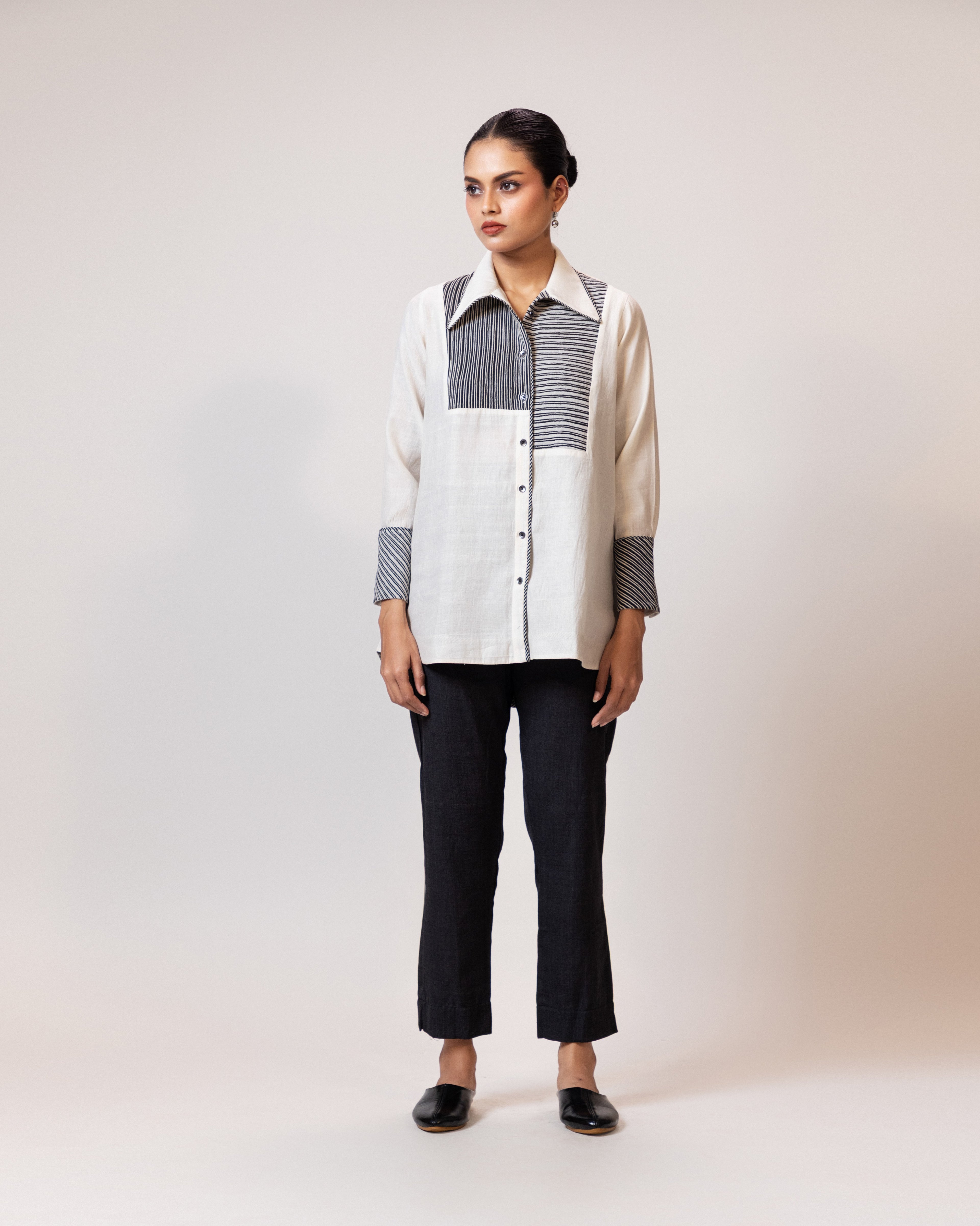 Ivory Indigo Panel Shirt