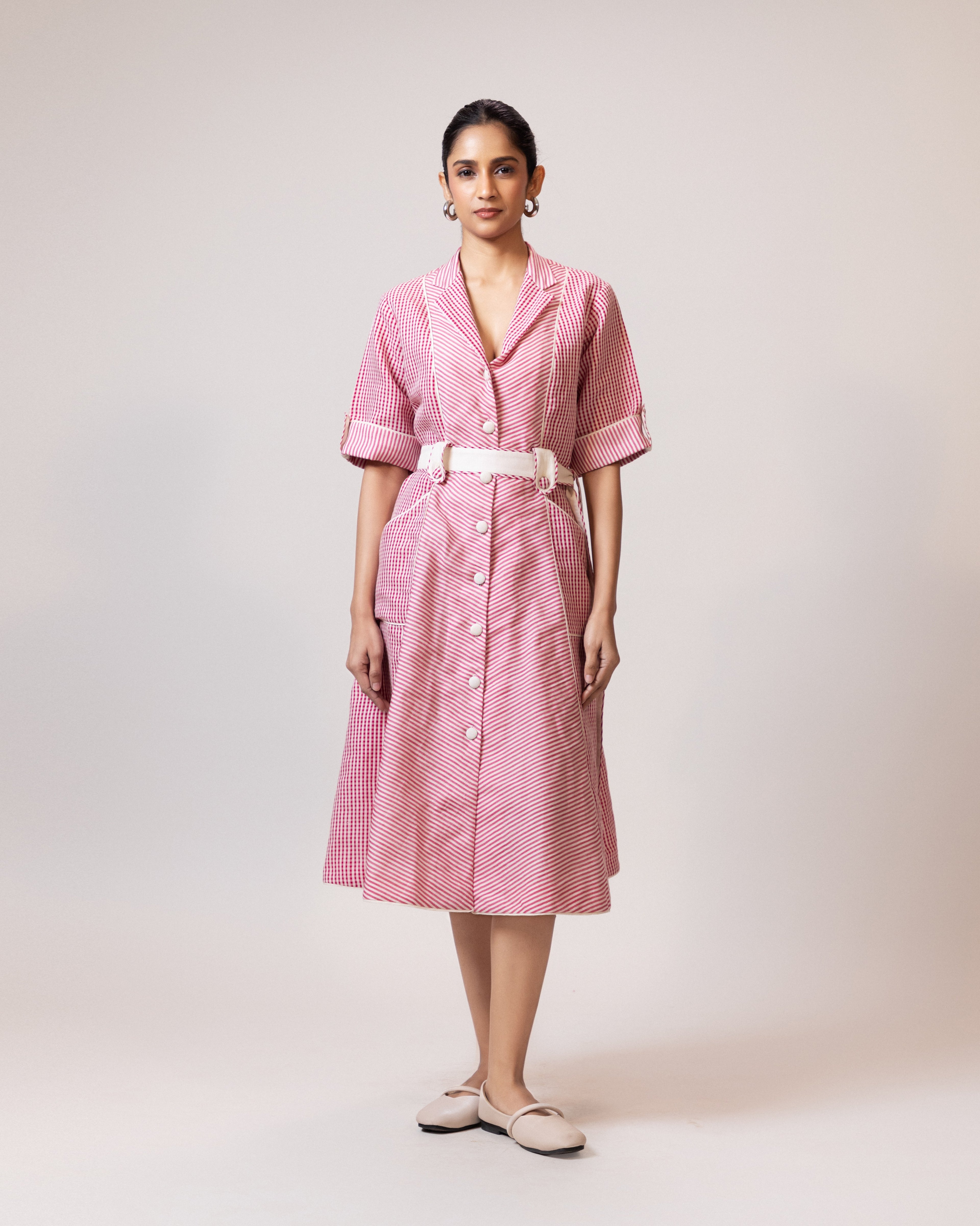 Pink Stripe Belt Dress