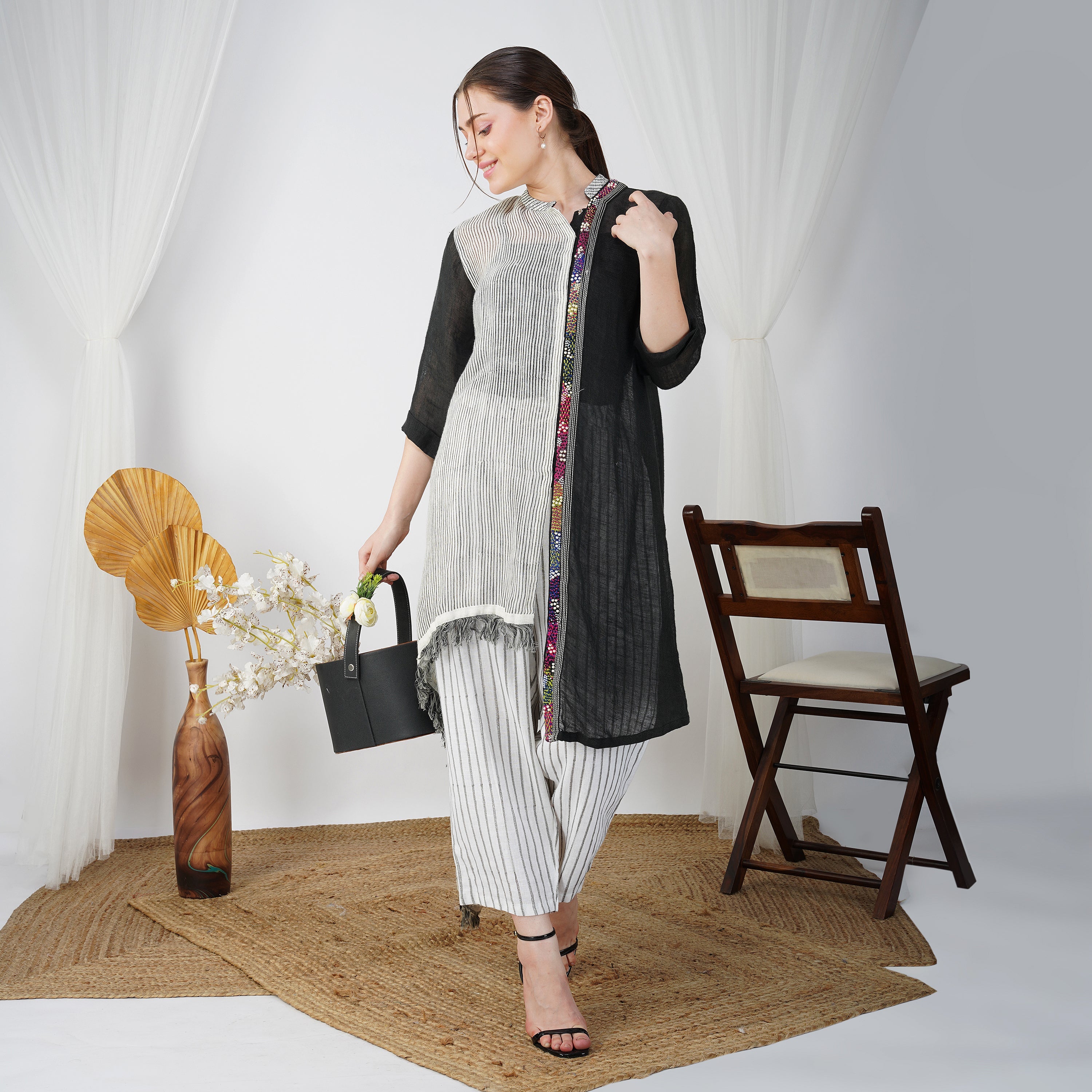 Asymmetrical Pearl Dress | Co-Ord Set - Premium Handcrafted Linen Fashion | VIVIR