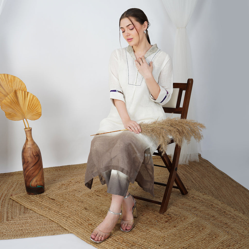 Double Shaded Tunic with Foil & Beads – Elegant Handcrafted Linen | VIVIR