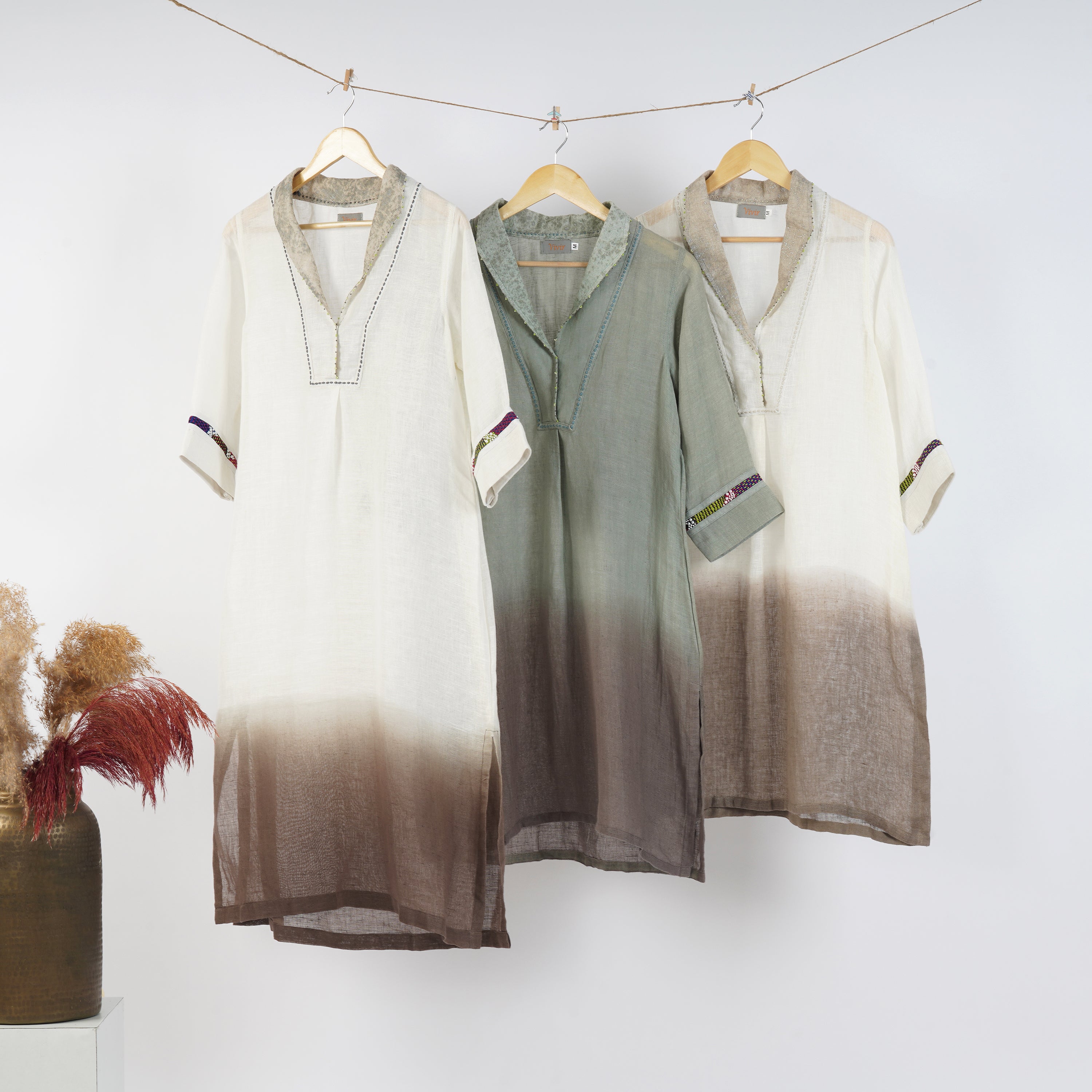 Double Shaded Tunic with Foil & Beads – Elegant Handcrafted Linen | VIVIR