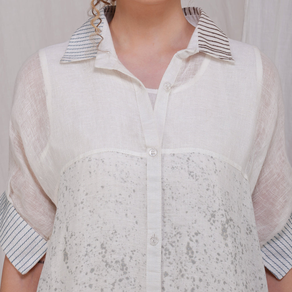 Different Collar Dress Coordset – Elegant Handcrafted Linen Dress | VIVIR